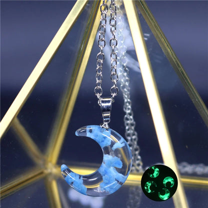 Chic Transparent Resin Rould Ball Moon Pendant Necklace Women Blue Sky White Cloud Chain Necklace Fashion Jewelry Gifts for Girl - Oria Jewel