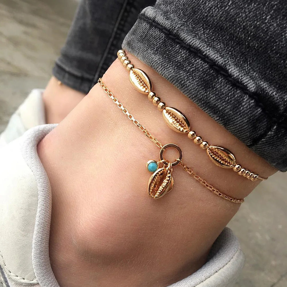 Bohemian Key &amp; Heart Anklet Set – Beach Foot Jewelry - Oria Jewel