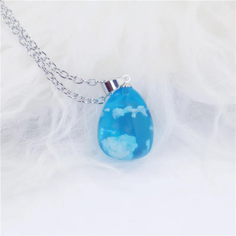Chic Transparent Resin Rould Ball Moon Pendant Necklace Women Blue Sky White Cloud Chain Necklace Fashion Jewelry Gifts for Girl - Oria Jewel