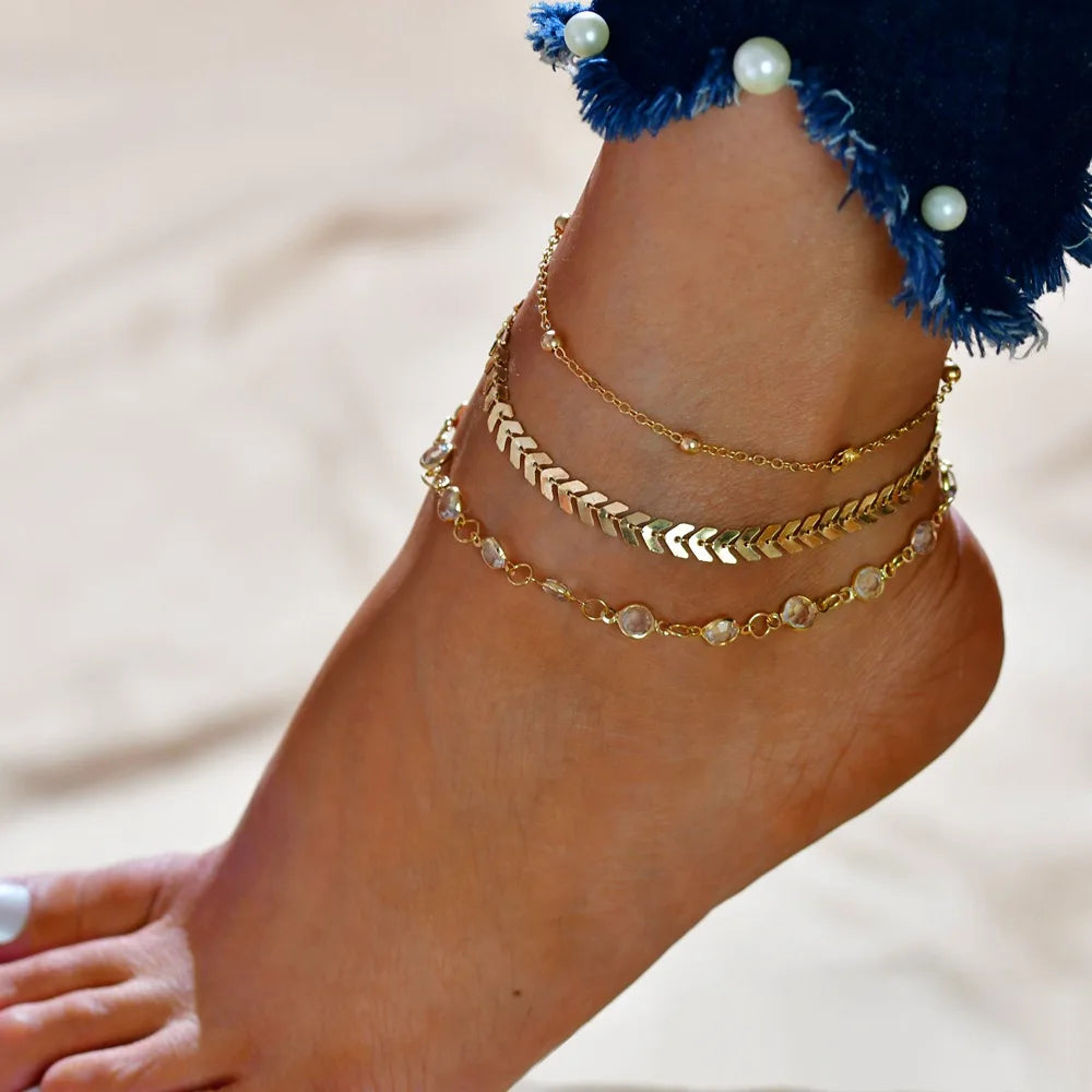 Bohemian Key &amp; Heart Anklet Set – Beach Foot Jewelry - Oria Jewel