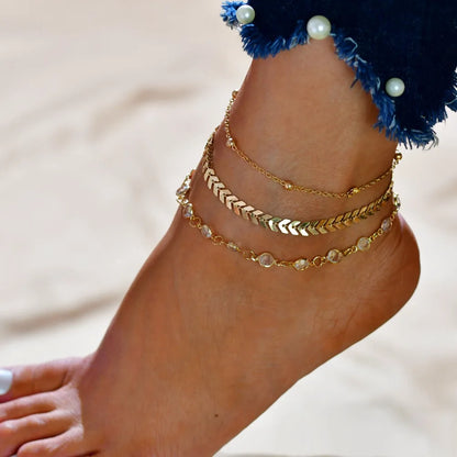Bohemian Key &amp; Heart Anklet Set – Beach Foot Jewelry - Oria Jewel