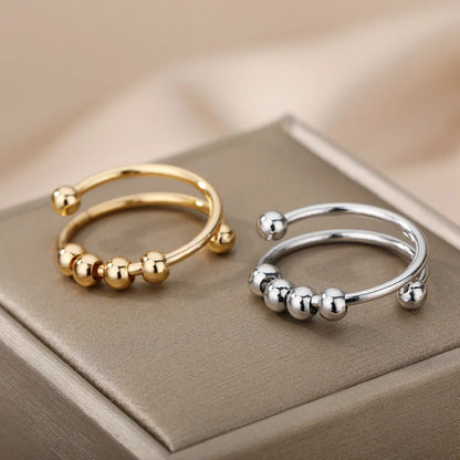 Anxiety Ring Beads Rings For Women Men Stainless Steel Ring Spinner Spiral Simulated Freely Anti Stress Fidget Ring Jewelry - Oria Jewel