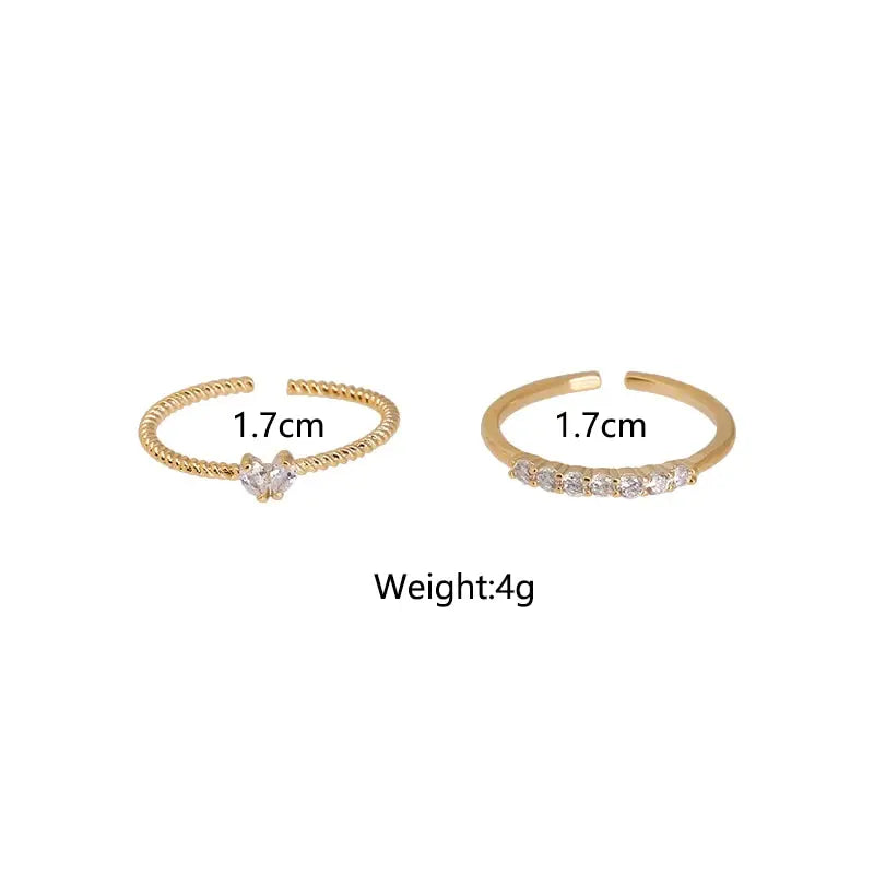 Luna Dainty Stack Ring Set size reference image showing both rings with 1.7 cm inner diameter and total weight 4g, displayed on a white background | OriaJewel