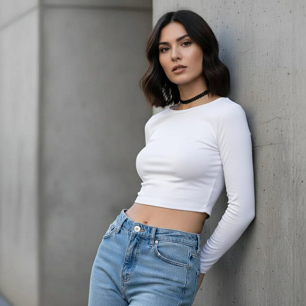 Luxury Rhinestone Chain Choker in black styled with casual white crop top and jeans, modern streetwear elegance | Oria Jewel