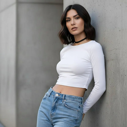 Luxury Rhinestone Chain Choker in black styled with casual white crop top and jeans, modern streetwear elegance | Oria Jewel