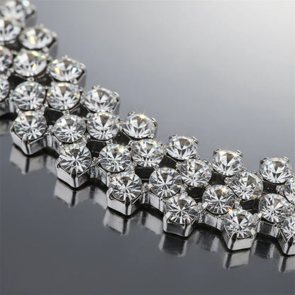 Close-up of Luxury Rhinestone Chain Choker showing brilliant crystal details and reflective shine in silver setting | Oria Jewel