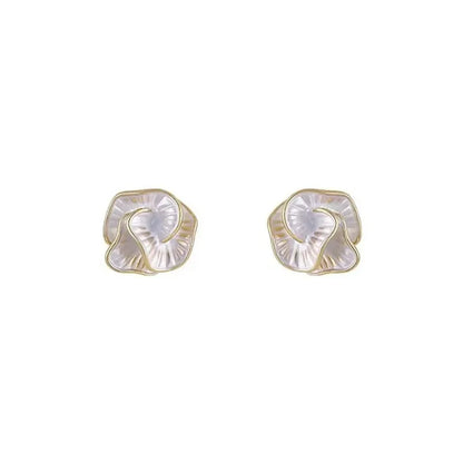 Pearl Rosette Stud Earrings isolated on white background | OriaJewel