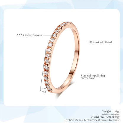 Rose Midi Ring Set product infographic showing 18K rose gold plated 2mm pavé band with AAA+ cubic zirconia stones | OriaJewel