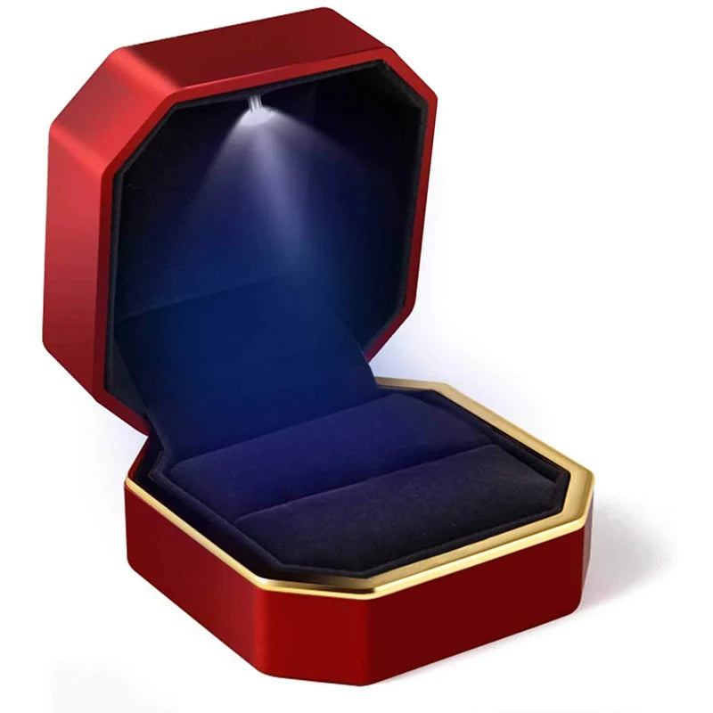 1 Pcs LED Jewelry Ring Box Luxury Velvet Rubber Necklace Pendant Gifts Display With Light For Proposal Engagement Wedding Case - Oria Jewel