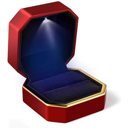 1 Pcs LED Jewelry Ring Box Luxury Velvet Rubber Necklace Pendant Gifts Display With Light For Proposal Engagement Wedding Case - Oria Jewel