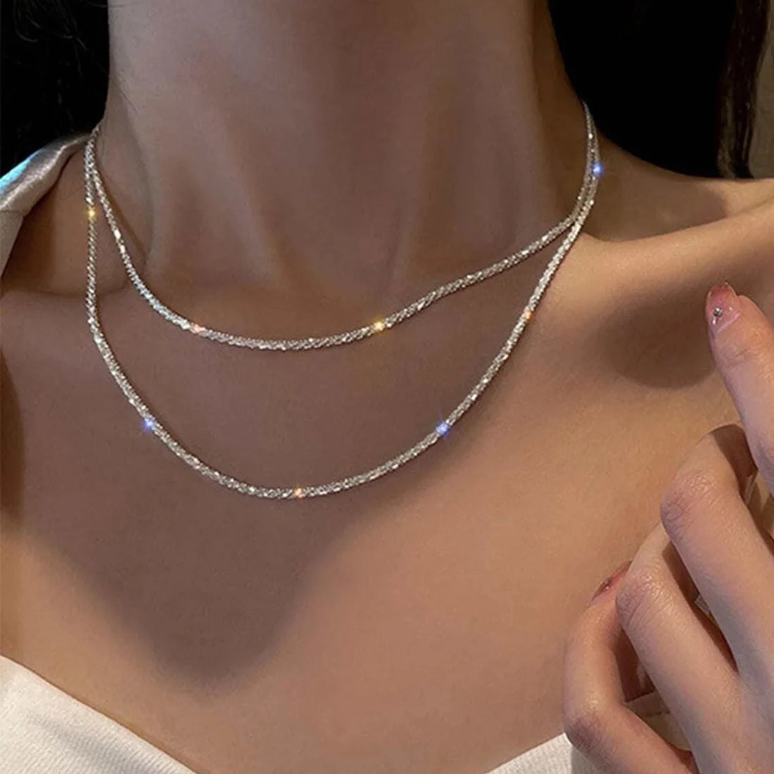 Silver Color Sparkling Necklace For Women Trendy Clavicle Chain Choker Girls Korean Wedding Party Jewelry Accessories - Oria Jewel
