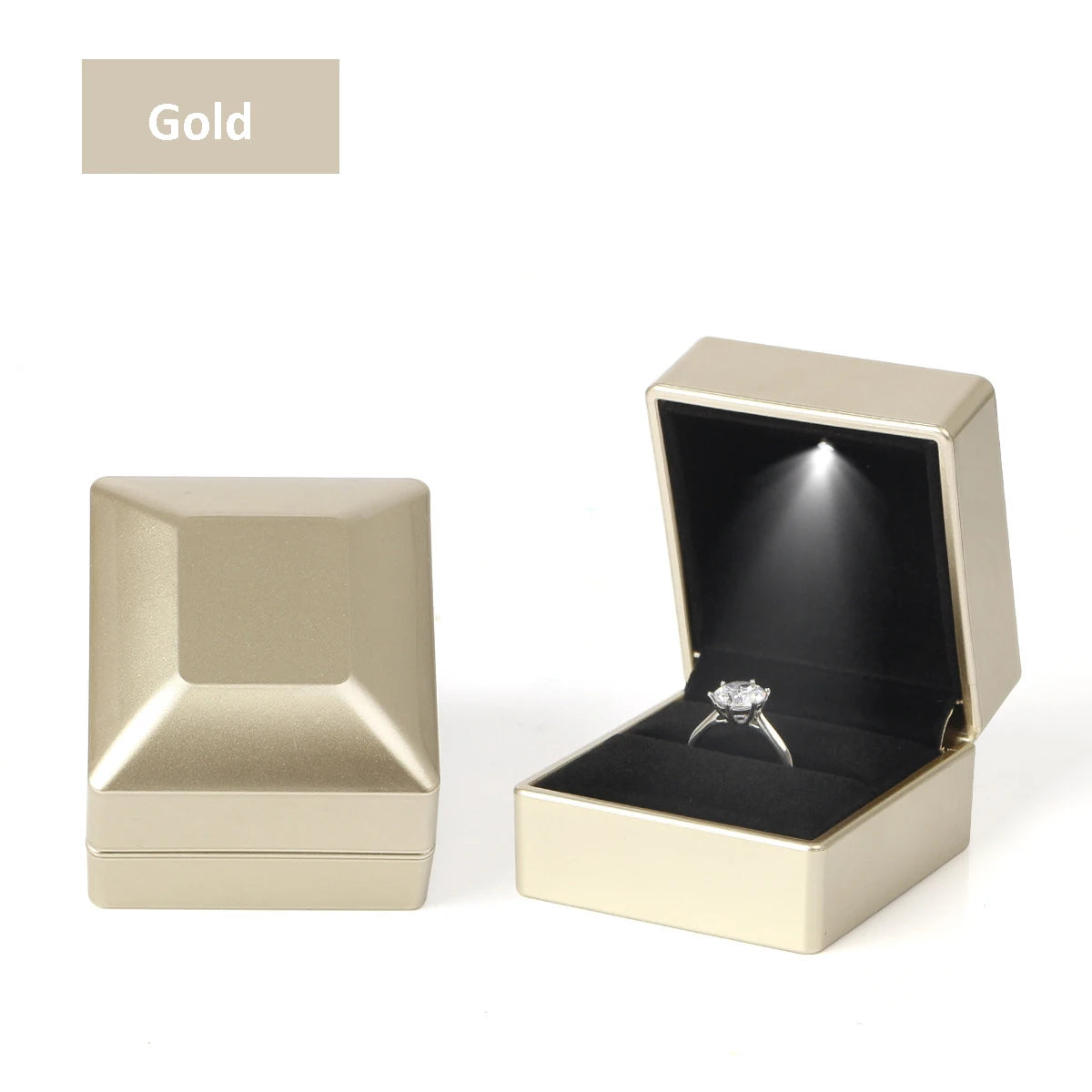 1 Pcs LED Jewelry Ring Box Luxury Velvet Rubber Necklace Pendant Gifts Display With Light For Proposal Engagement Wedding Case - Oria Jewel