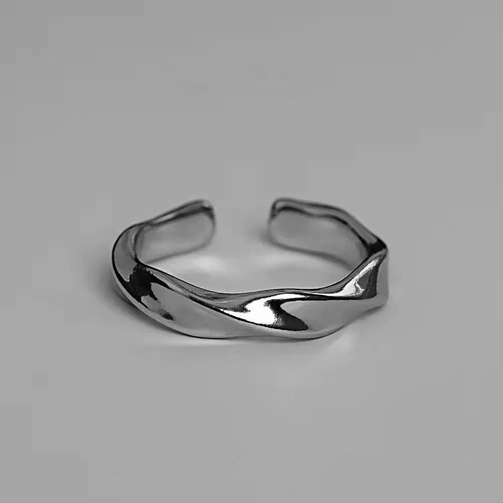 Mobius Wave Ring Silver Color Alloy Open Ring For Women Simple Retro Men Jewelry Trend Accessories - Oria Jewel