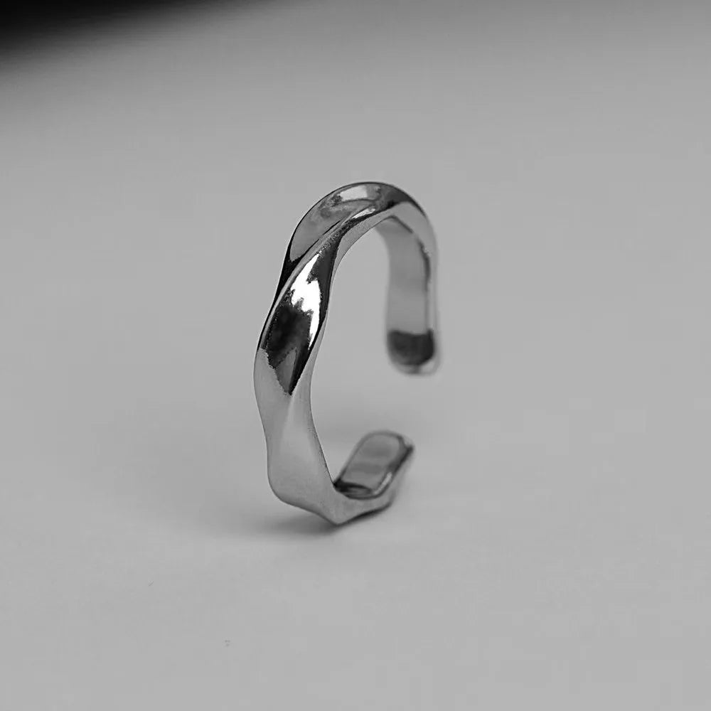 Mobius Wave Ring Silver Color Alloy Open Ring For Women Simple Retro Men Jewelry Trend Accessories - Oria Jewel