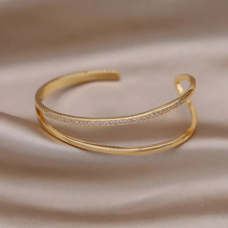 Gold X Cuff Bracelet - Oria Jewel