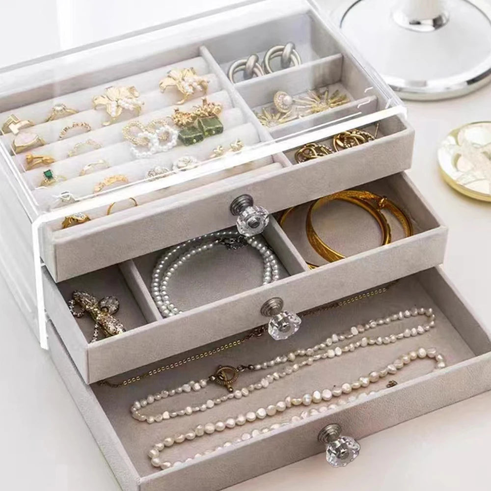 1 High-Capacity 3-Layer Flannel Jewelry Box Drawer – Storage for Earrings, Necklaces &amp; Rings - Oria Jewel