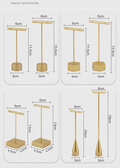 Gold Metal Hand Ring Holder Finger Jewelry Tower Earring T Bar Shelf Hanging Display Stand Ear Studs Storage Organizer Hole Rack - Oria Jewel