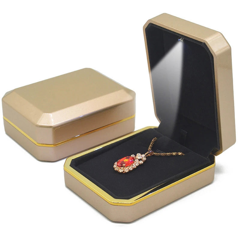 1 Pcs LED Jewelry Ring Box Luxury Velvet Rubber Necklace Pendant Gifts Display With Light For Proposal Engagement Wedding Case - Oria Jewel