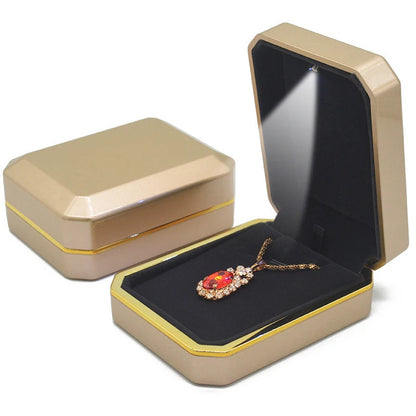 1 Pcs LED Jewelry Ring Box Luxury Velvet Rubber Necklace Pendant Gifts Display With Light For Proposal Engagement Wedding Case - Oria Jewel
