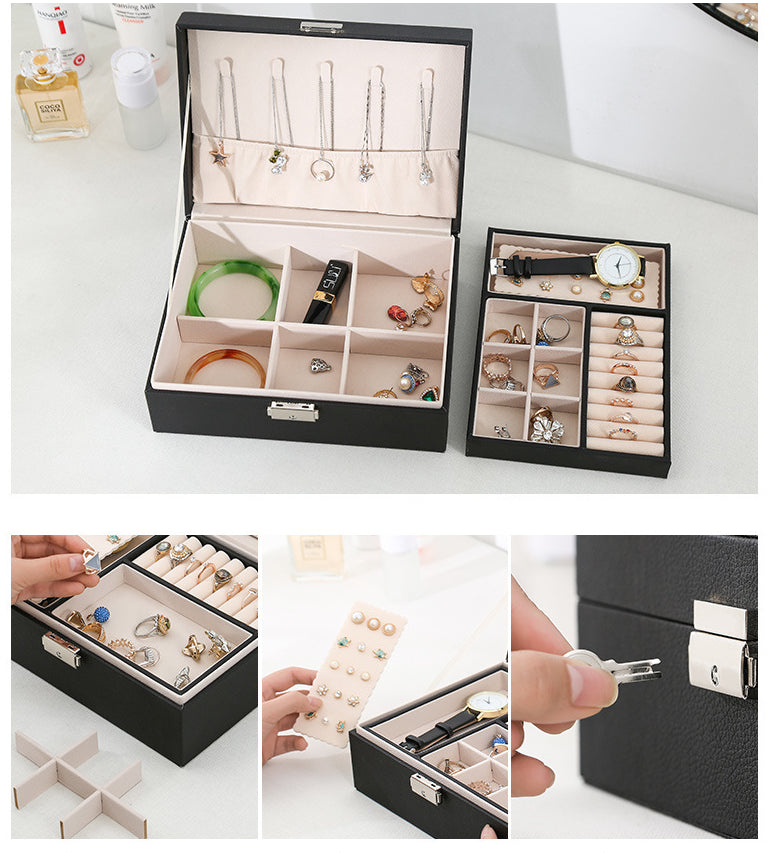 Double-layer Wooden Jewlery Box Ring Box Jewelry Boxes and Packaging with PU Leather Jewelry Storage Organizer and Makeup Case - Oria Jewel