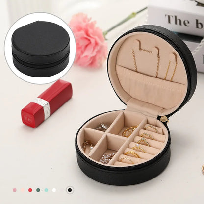 Portable Round Jewelry Box Necklaces Earrings Rings Jewelry Organizer Display Travel Jewelry Case Boxes Pu Leather Storage Box - Oria Jewel