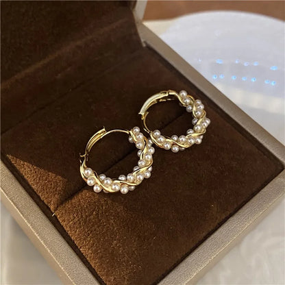 French Imitation Pearl Circel Earring Small Round Hoop Earrings For Women New Design Texture Earrings Jewelry Elegant Gift - Oria Jewel