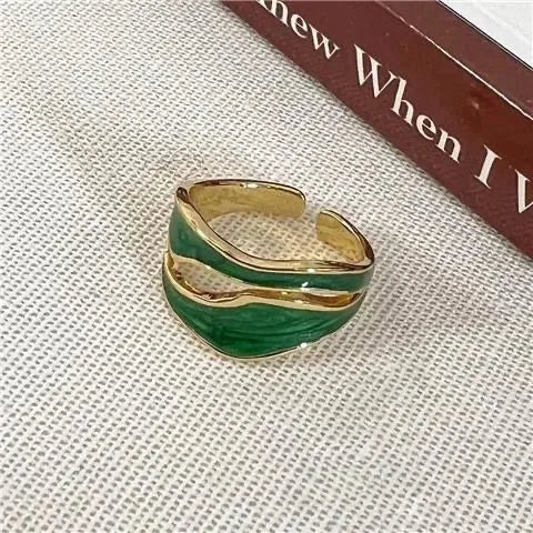 1PC Vintage Enamel Irregular Shape Rings For Women Gold Color Geometric Adjustable Open Ring Female Fashion Party Jewelry Gift - Oria Jewel