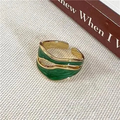 1PC Vintage Enamel Irregular Shape Rings For Women Gold Color Geometric Adjustable Open Ring Female Fashion Party Jewelry Gift - Oria Jewel