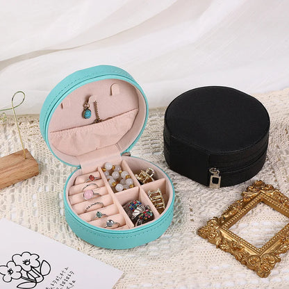 Portable Round Jewelry Box Necklaces Earrings Rings Jewelry Organizer Display Travel Jewelry Case Boxes Pu Leather Storage Box - Oria Jewel