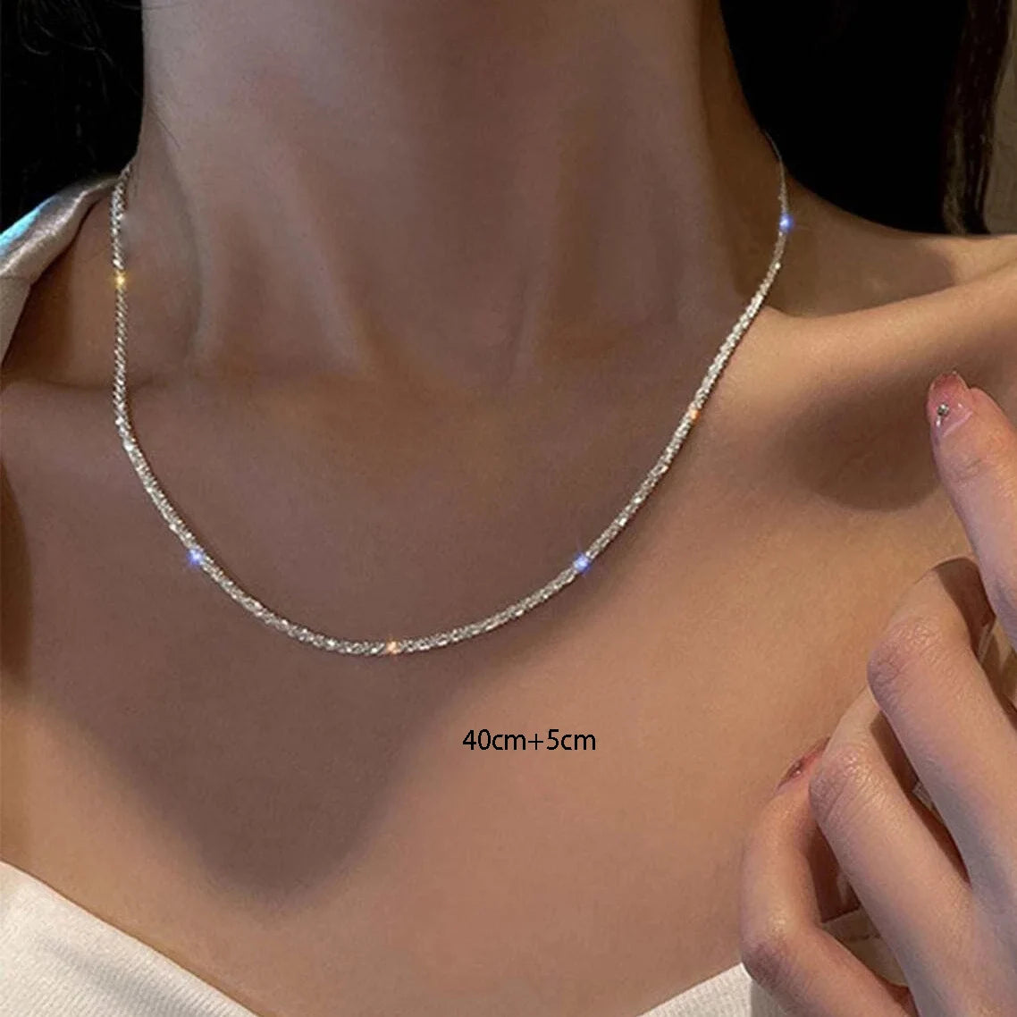 Silver Color Sparkling Necklace For Women Trendy Clavicle Chain Choker Girls Korean Wedding Party Jewelry Accessories - Oria Jewel