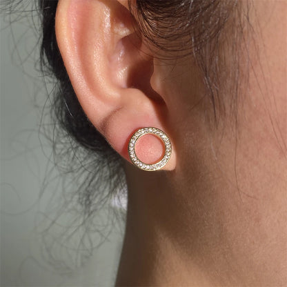 Fashion Ring Inlaid With Zirconium Hollow Stud Earrings For Women 18k Gold Couple Holiday Gift Earrings For Party Daily Jewelry - Oria Jewel