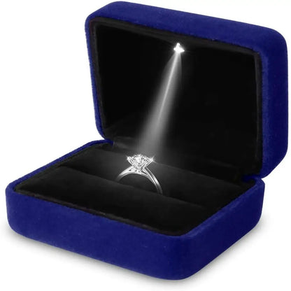 1 Pcs LED Jewelry Ring Box Luxury Velvet Rubber Necklace Pendant Gifts Display With Light For Proposal Engagement Wedding Case - Oria Jewel