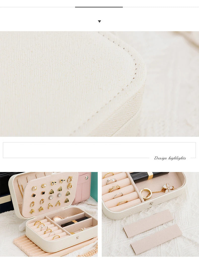 Portable Jewelry Storage Box Travel Organizer Jewelry Case Leather Storage Earrings Necklace Ring Jewelry Organizer Display - Oria Jewel