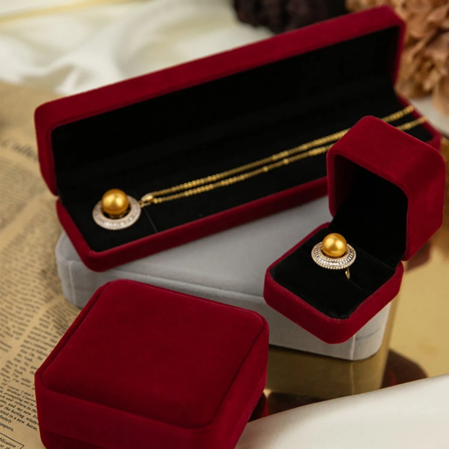 1PC (Retro Simple Rings, Necklaces, Bracelets, Jewelry, Gold, Jade, Jewelry Sets, High-grade Flannel Storage Sets, Jewelry Displ - Oria Jewel
