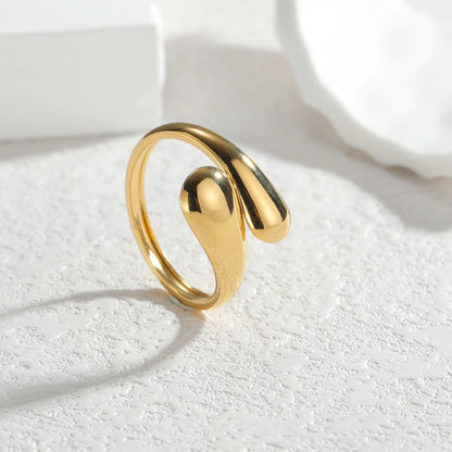 18K Gold Color Stainless Steel Smooth Double Beads Ring For Women Trendy Geometric Wedding Couple Metal Open Rings Jeweliry Gift - Oria Jewel