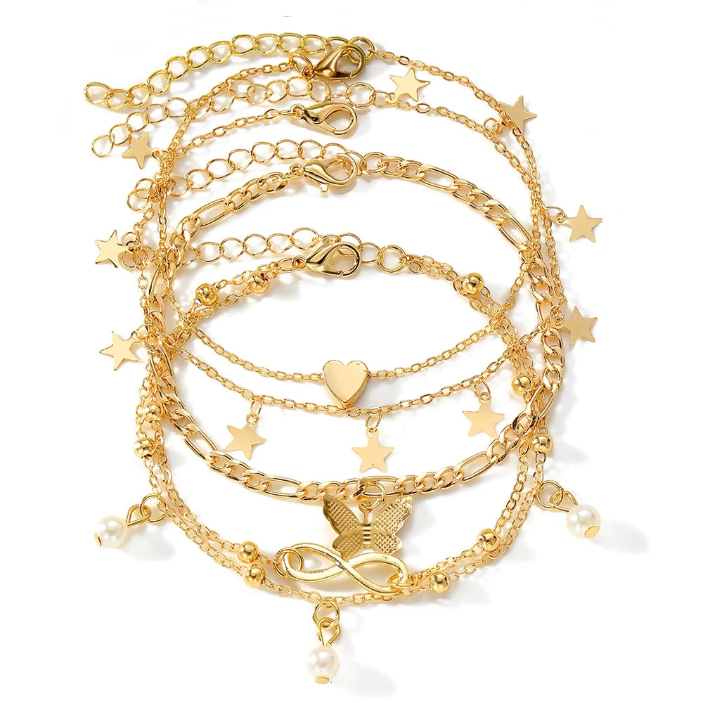 Butterfly &amp; Star Anklet Set – Boho Pearl Beach Jewelry - Oria Jewel