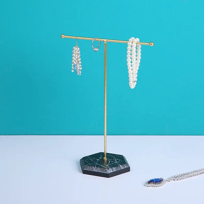 Earring Necklace Ring Bracelet Jewelry Holder Marble Pattern T-shaped Jewelry Display Organizer Holders Metal Storage Racks - Oria Jewel