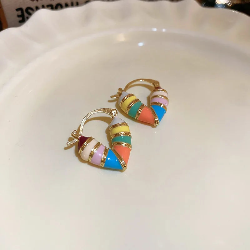 Candy Colorful Heart Hollow Hoop Earrings for Women Korean Sweet Design Sense Ear Buckle Cute Fashion Temperament Party Jewelry - Oria Jewel