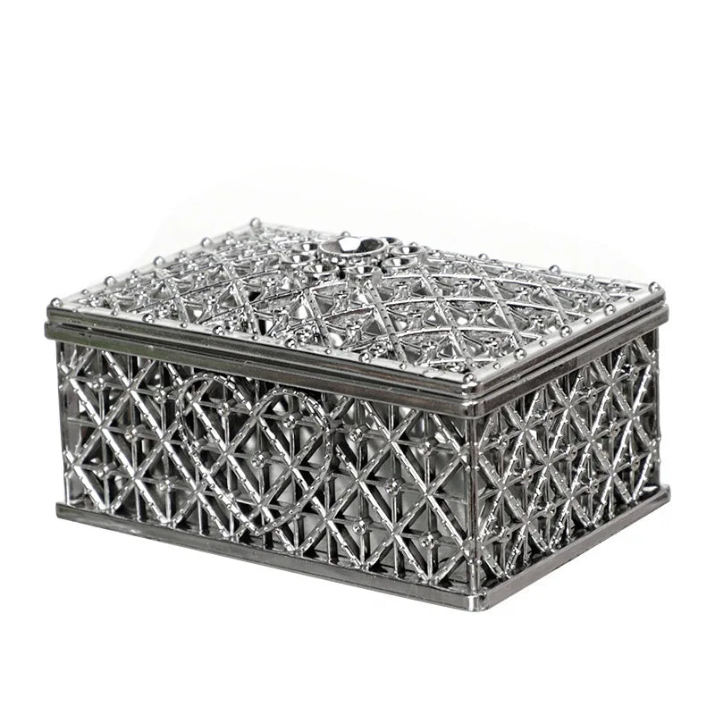 2 PCs Mini Treasure Storage Jewelry Box Silver-color Hollow Flower Pattern Jewelry Case Boxes for Necklace Earring Ring - Oria Jewel
