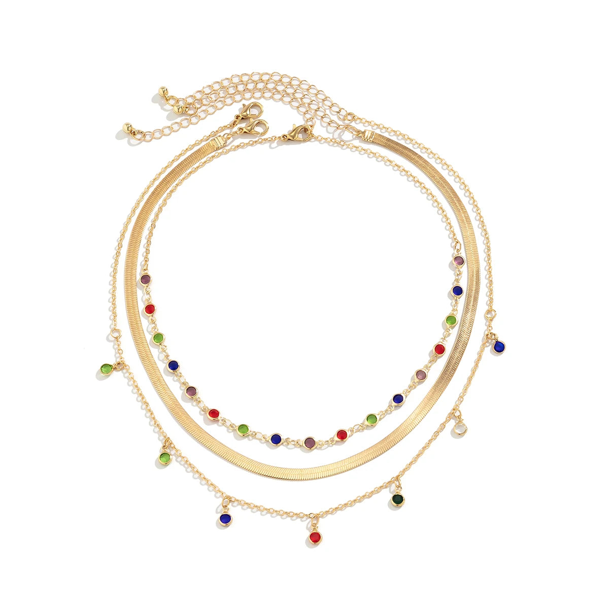 Gold Punk Layered Crystal Necklace - Oria Jewel