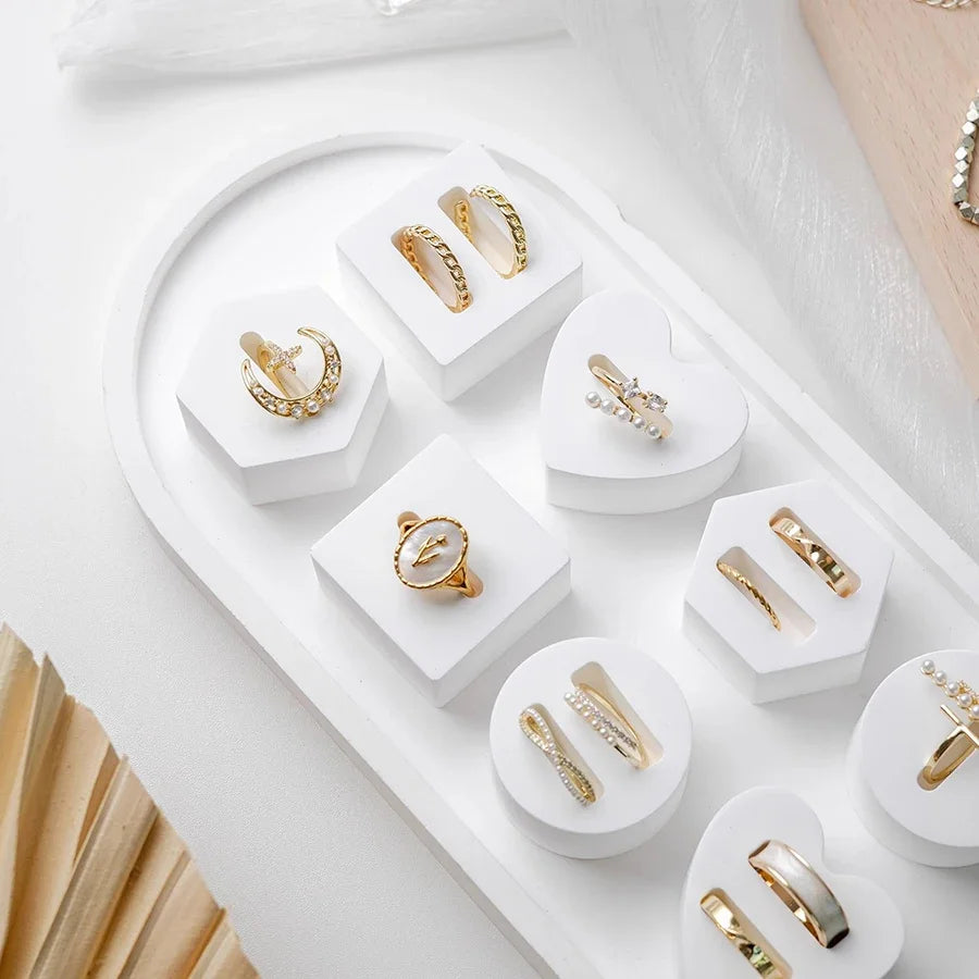 Gypsum white ring display stand holder ,Jewelry organizer props . couple ring display holders case , creative earrings box - Oria Jewel