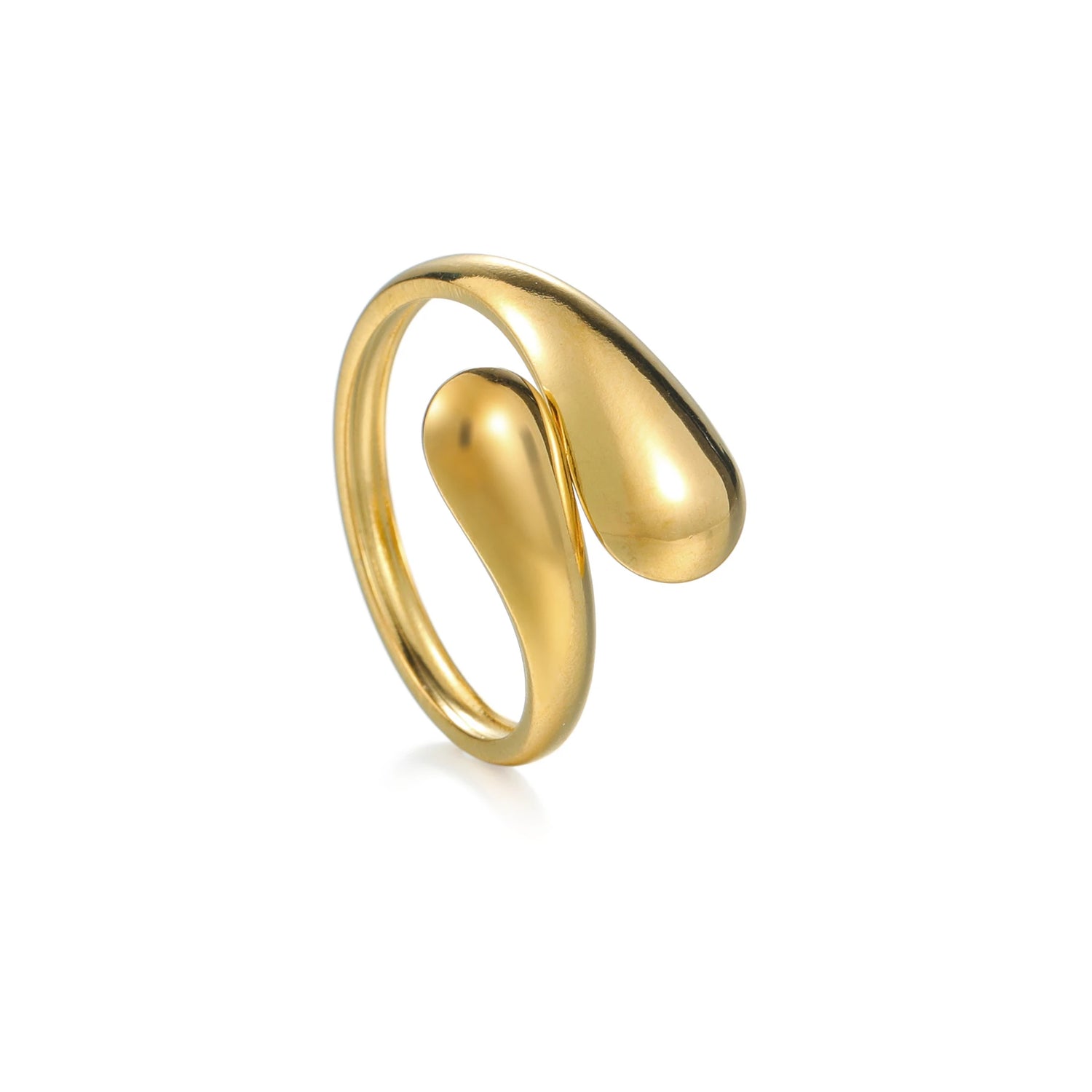 18K Gold Color Stainless Steel Smooth Double Beads Ring For Women Trendy Geometric Wedding Couple Metal Open Rings Jeweliry Gift - Oria Jewel