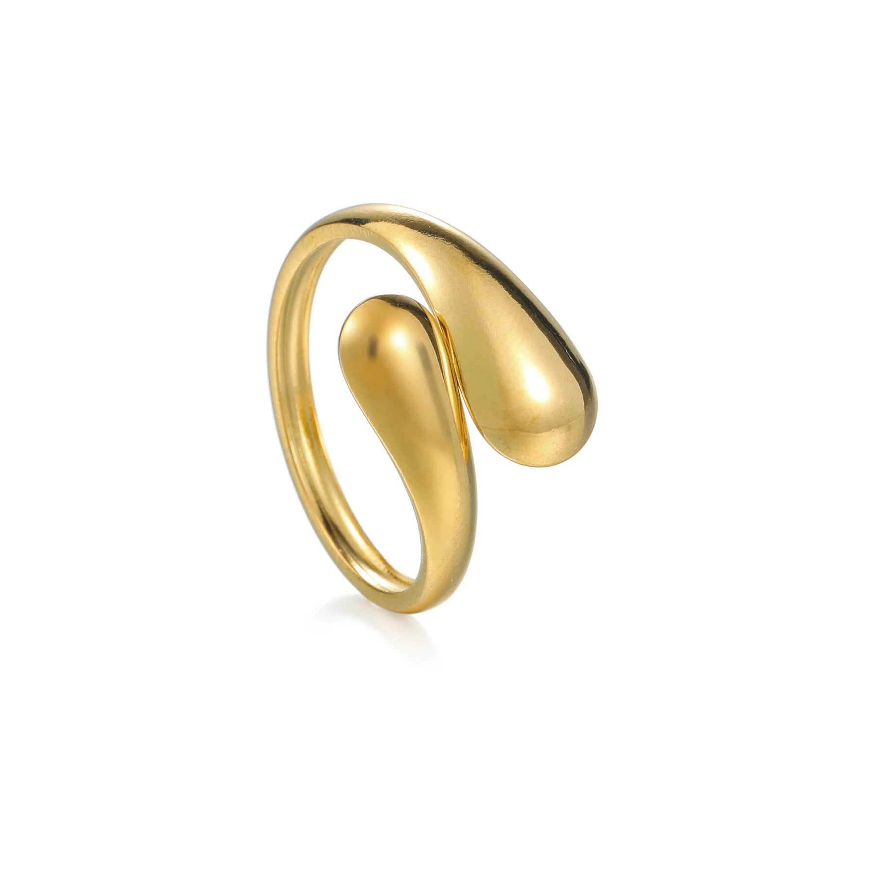 18K Gold Color Stainless Steel Smooth Double Beads Ring For Women Trendy Geometric Wedding Couple Metal Open Rings Jeweliry Gift - Oria Jewel
