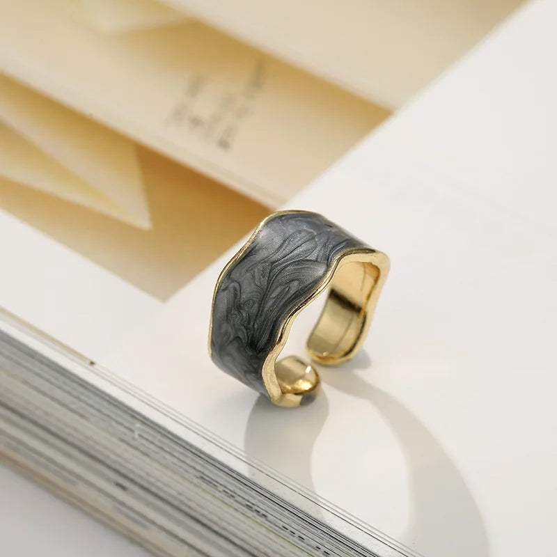1PC Vintage Enamel Irregular Shape Rings For Women Gold Color Geometric Adjustable Open Ring Female Fashion Party Jewelry Gift - Oria Jewel