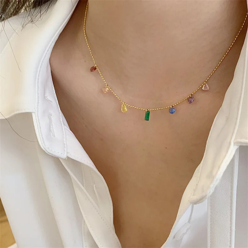 Colorful Zircon Drop Necklace - Oria Jewel