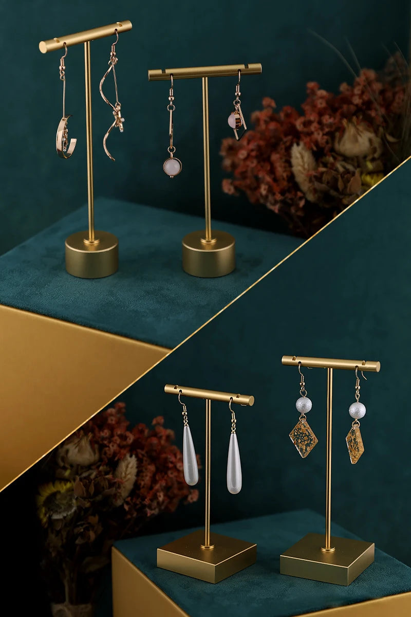 Gold Metal Hand Ring Holder Finger Jewelry Tower Earring T Bar Shelf Hanging Display Stand Ear Studs Storage Organizer Hole Rack - Oria Jewel