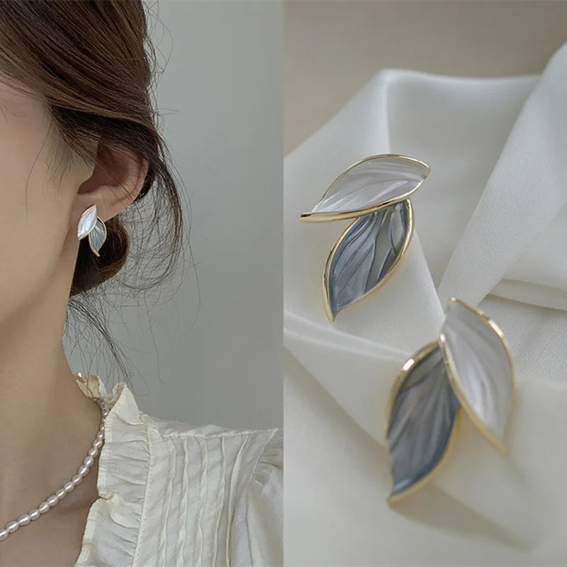 Korean Leaf Stud Earrings for Women - Oria Jewel