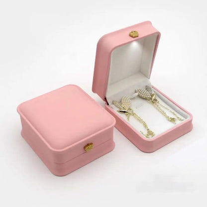 1 Pcs LED Jewelry Ring Box Luxury Velvet Rubber Necklace Pendant Gifts Display With Light For Proposal Engagement Wedding Case - Oria Jewel