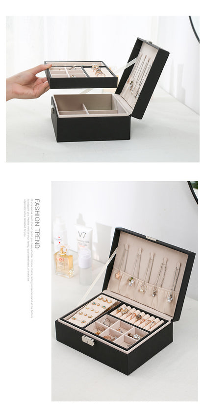 Double-layer Wooden Jewlery Box Ring Box Jewelry Boxes and Packaging with PU Leather Jewelry Storage Organizer and Makeup Case - Oria Jewel