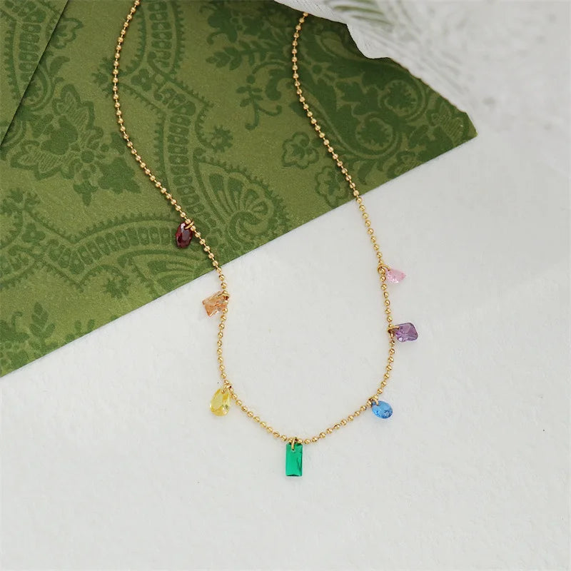 Colorful Zircon Drop Necklace - Oria Jewel